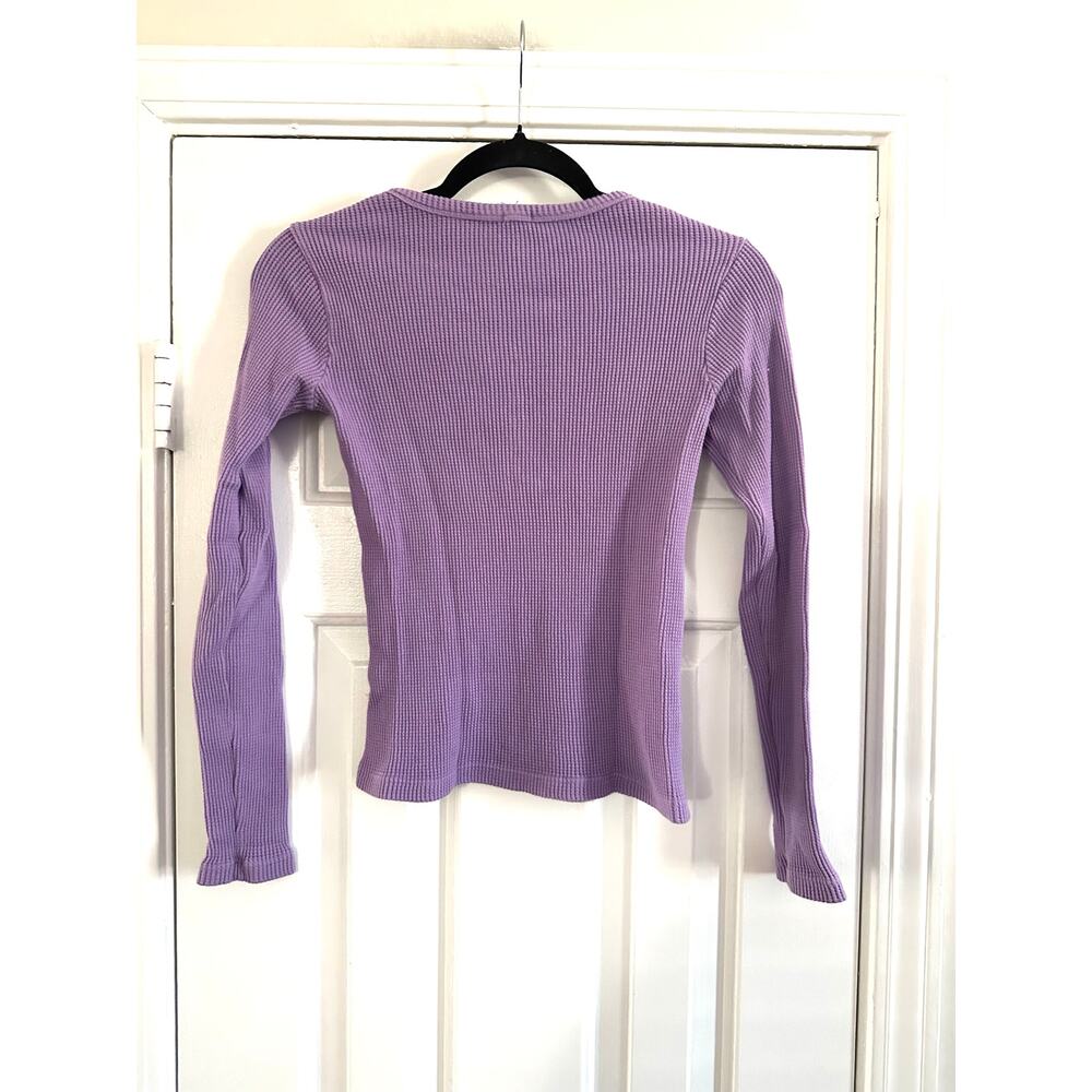 MONROW Aster Purple Cotton Thermal Henley Top Shirt Y2K-Style  - Sz XS - Picture 3 of 5